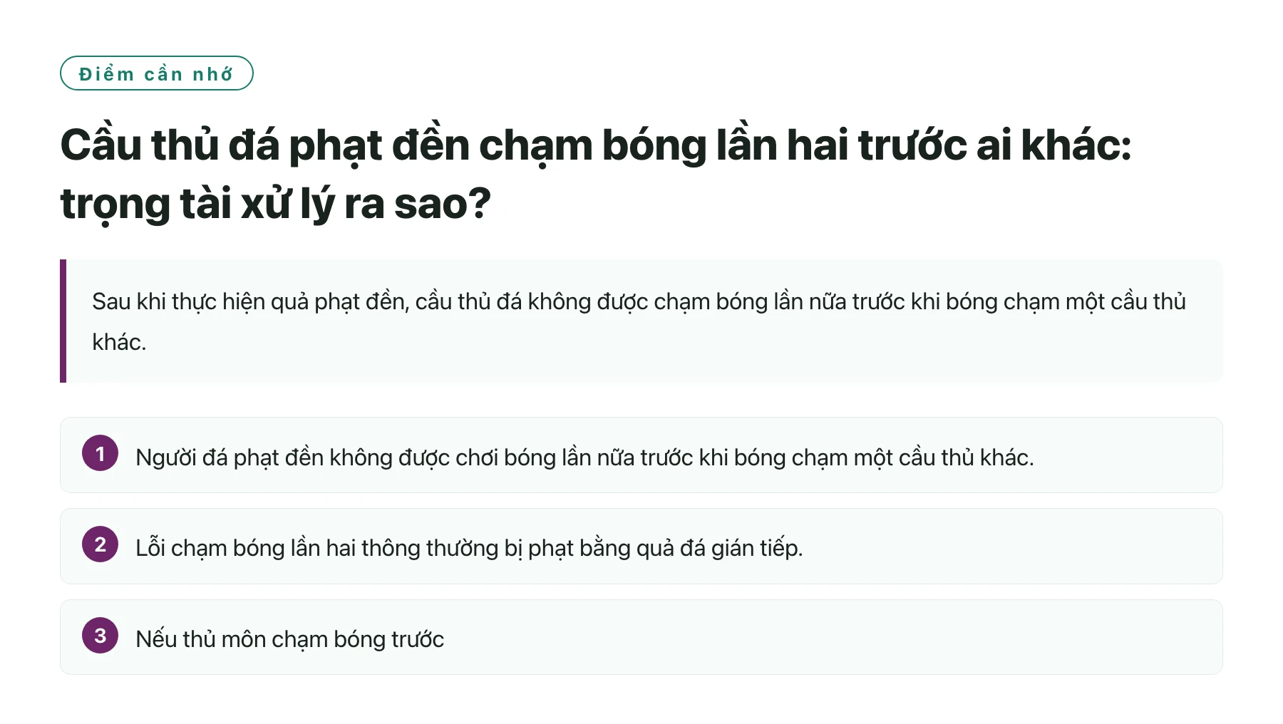 Cầu thủ đá phạt đền chạm bóng lần hai trước ai khác: trọng tài xử lý ra sao?——全文要点速览