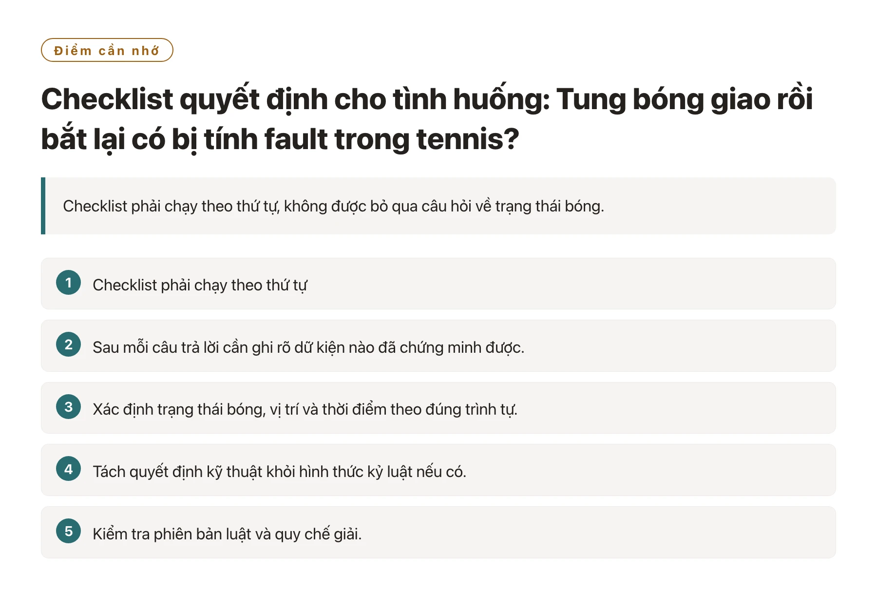 Checklist quyết định cho tình huống: Tung bóng giao rồi bắt lại có bị tính fault trong tennis?——全文要点速览